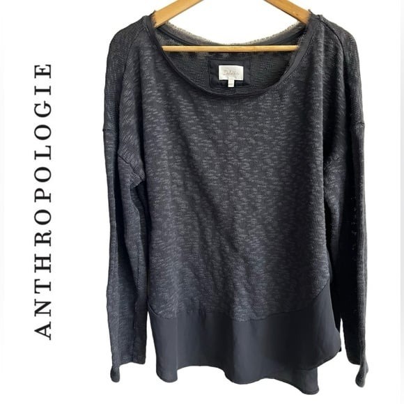 Deletta Sweaters - ANTHROPOLOGIE Deletta Mixed Knit and Chiffon Gray Oversized Sweater Top Size L